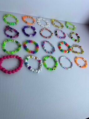 Handmade Kids Beaded Stretch Bracelets - Multicolor Set